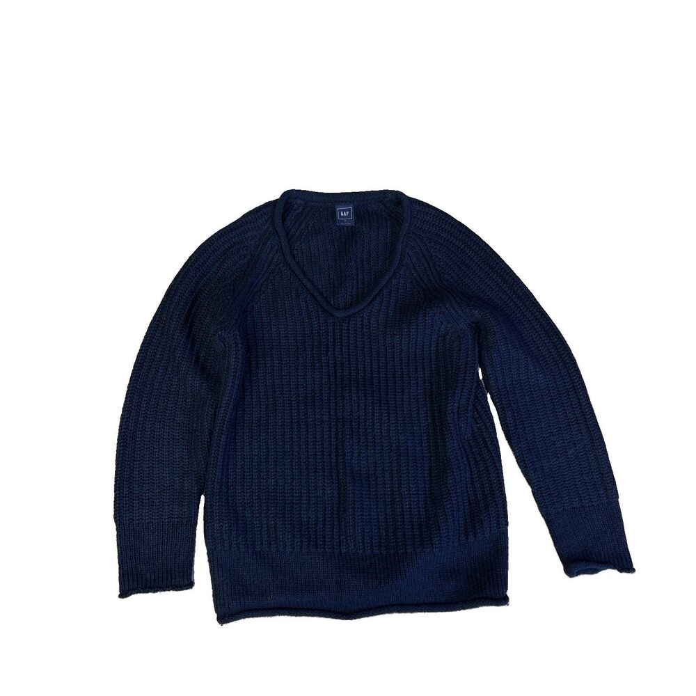 GAP Chunky Shaker Ribbed Knit V Neck Sweater Charcoal Gray Pullover Womens S